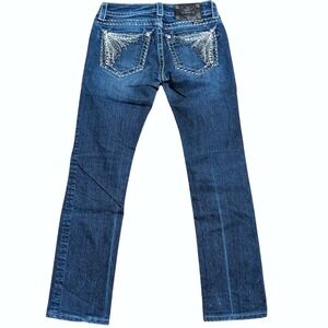 MISS ME Straight Jeans Womens 26 BLING Rhinestones Crystals Faded Wash Denim